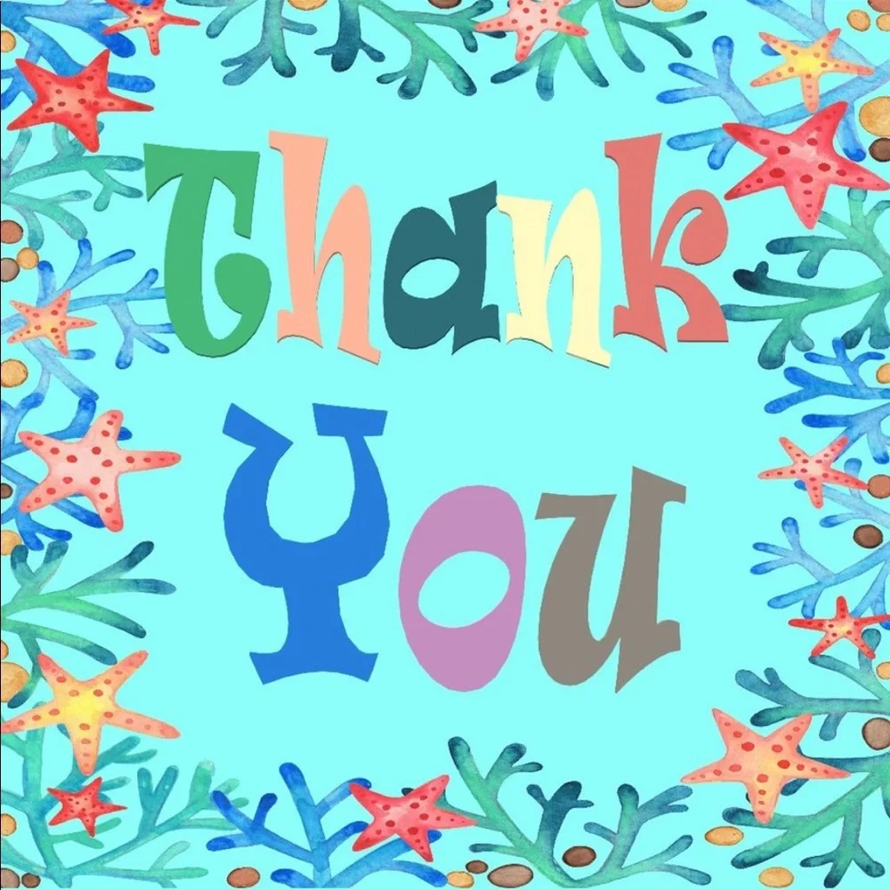 100 (2x2 Inch) Square Stickers, Sea Stars, Starfish High Gloss, Thank You